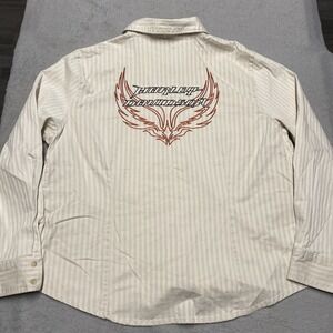 Harley Davidson Shirt Womens 2X Cream Button Up Embroidered Wings Biker